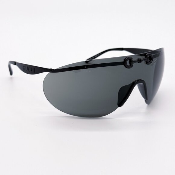NEW AUTHENTIC GUCCI GG1656S 001, BLACK METAL OVERSIZED MASK SUNGLASSES G… - Picture 1 of 13
